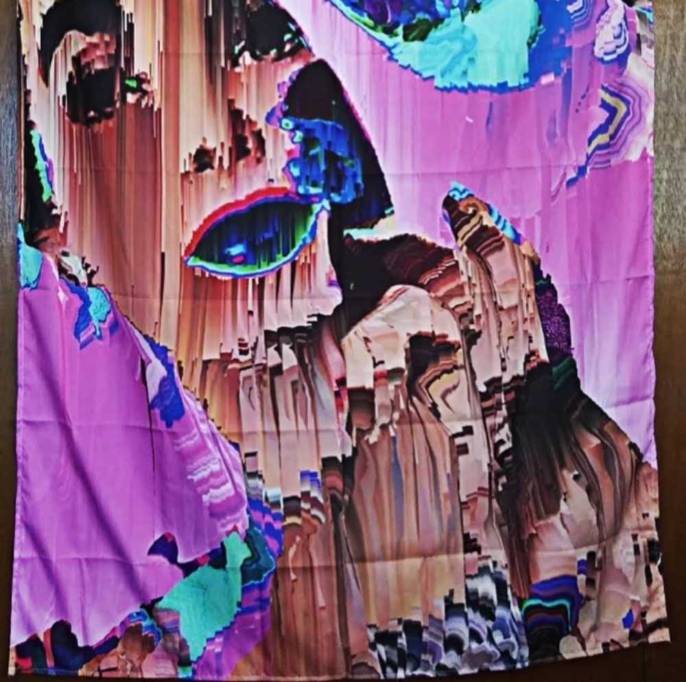 Custom Art 'Pink Lady' Glitch Art Tapestry - Picture 2 of 3